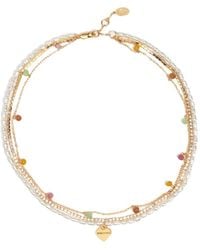 Bimba Y Lola - Collier À Logo Cœur Et Perles Orné De Cristaux - Lyst