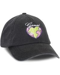 Ganni - Graphic-embroidered Baseball Cap - Women's - Organic Cotton - Lyst