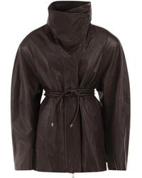 Sportmax - Belted High-Neck Leather Jacket - Lyst