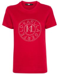 Karl Lagerfeld - T-Shirt mit Strass-Logo - Lyst
