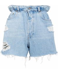 Miu Miu Denim Jeansshorts im Distressed-Look in Blau Damen Bekleidung Kurze Hosen Jeans-Shorts und Denim-Shorts 