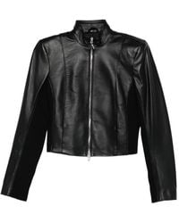 Patrizia Pepe - Knitted Inserts Leather Biker Jacket - Lyst