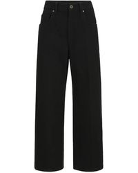 Brunello Cucinelli - Dyed Denim Contemporary Square Trousers With Monili - Lyst