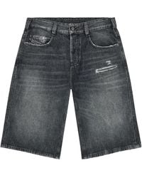 DIESEL - Denim Relaxed Shorts With Abrasions - Lyst