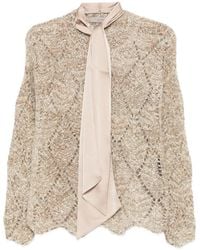 D.exterior - Tie-Neck Openwork Sweater - Lyst