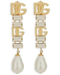 Dolce & Gabbana - Boucles D'Oreilles Dg Serties De Cristal Et De Perles Artificielles - Lyst