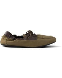 Prada - Shuffle Aged Canvas And Leather Boat Shoes - Lyst