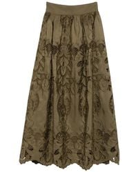 MOUTAKI - Flared Broderie Anglaise Midi-Rok - Lyst