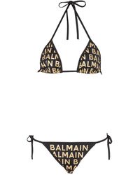 Balmain - Triangel-Bikini mit Logo - Lyst