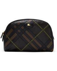 Burberry - Check-Pattern Leather Travel Pouch - Lyst