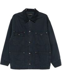 Emporio Armani - Corduroy-Collar Logo-Plaque Jacket - Lyst