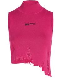 KARL LAGERFELD - Sleeveless Crop Top With High Neckline - Lyst