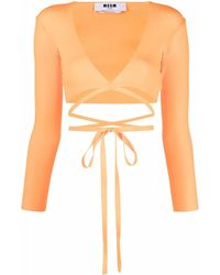 MSGM - Haut Crop En Maille À Design Cache-Cœur - Lyst