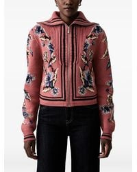 FARM Rio - Floral-Intarsia Zip-Up Cardigan - Lyst