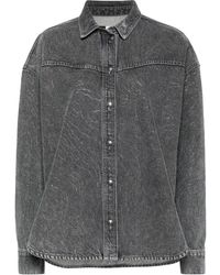 ROTATE BIRGER CHRISTENSEN - Rotate Rhinestone Denim Oversize Shirt Grey - Lyst