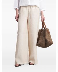 120% Lino - Elasticated-Waist Side-Slit Palazzo Pants - Lyst
