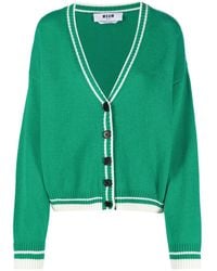 MSGM - Striped-Edge Knitted Cardigan - Lyst