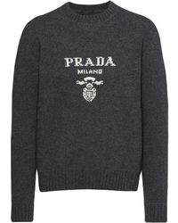 Prada - Intarsia-logo-knit Jumper - Lyst