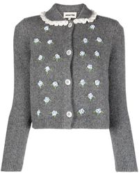 ShuShu/Tong - Crochet-trim Floral-embroidered Cardigan - Lyst