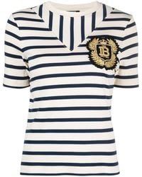 Balmain - Logo-Patch Ribbed-Knit Striped T-Shirt - Lyst