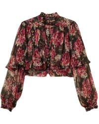 Twinset - Floral Ruffled Tie-Neck Shirt - Lyst