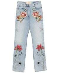Valentino Garavani - Floral-Embroidery Jeans - Lyst