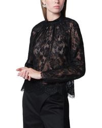 Self-Portrait - High-Neck Lace Blouse With Long Sleeves - Lyst