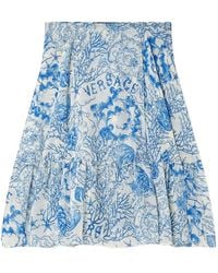 Versace - Underwater Barocco Crêpe Midi Skirt - Lyst