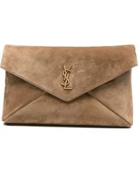 Saint Laurent - Logo-Plaque Suede Clutch Bag - Lyst
