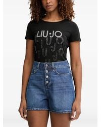 Liu Jo - Rhinestone-Logo T-Shirt - Lyst