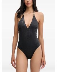Guess - Logo-Print Halterneck Swimsuit - Lyst