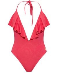 Balmain - Bañador con cuello halter y volantes - Lyst