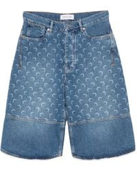 Marine Serre - Moon-Print Panelled Denim Shorts - Lyst