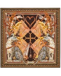 Ferragamo - Poised Leopards Print Silk Scarf - Lyst