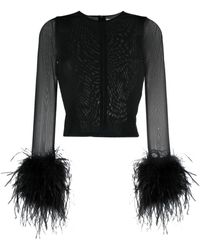 Alice + Olivia - Delaina Feather-cuff Mesh Crop Top - Lyst