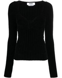 MSGM - Twist-front Ribbed Long-sleeve Top - Lyst