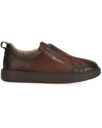 Santoni - Victory Burnished Leather Slip-On Sneakers - Lyst