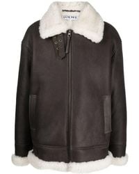 Loewe - Giacca in pelle con collo in shearling - Lyst
