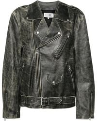 MM6 by Maison Margiela - Distressed-Effect Leather Jacket - Lyst