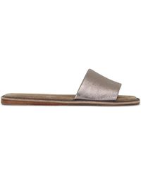 Brunello Cucinelli - Square-Toe Leather Flat Sandals - Lyst