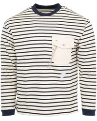 and wander - Flap-pocket Striped Cotton T-shirt - Lyst