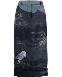 Thom Browne - Contrasting-Stitch Detail Midi Skirt - Lyst