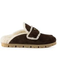 Prada - Mules Scuff En Daim Et Shearling - Lyst