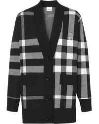 Burberry Deer-appliquée Checked Cardigan - Black