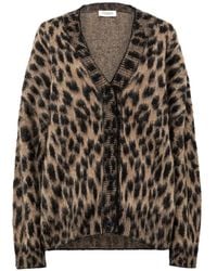 Laneus - Cardigan En Maille Brossée À Imprimé Léopard - Lyst