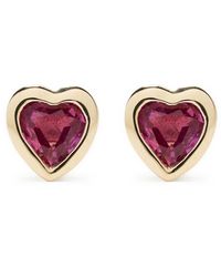 EF Collection - 14kt Yellow Gold Heart Ruby Stud Earrings - Lyst