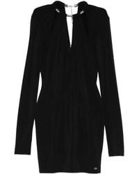 Amiri - Embellished-Neck Long-Sleeve Mini Dress - Lyst