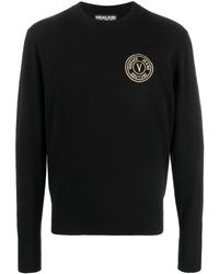 Versace - Embroidered-logo Knit Jumper - Lyst