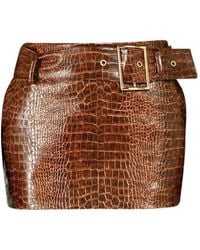 ROWEN ROSE - Croco-Effect Belted Mini Skirt - Lyst