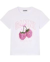 Ganni - Raspberry Cotton T-Shirt - Lyst
